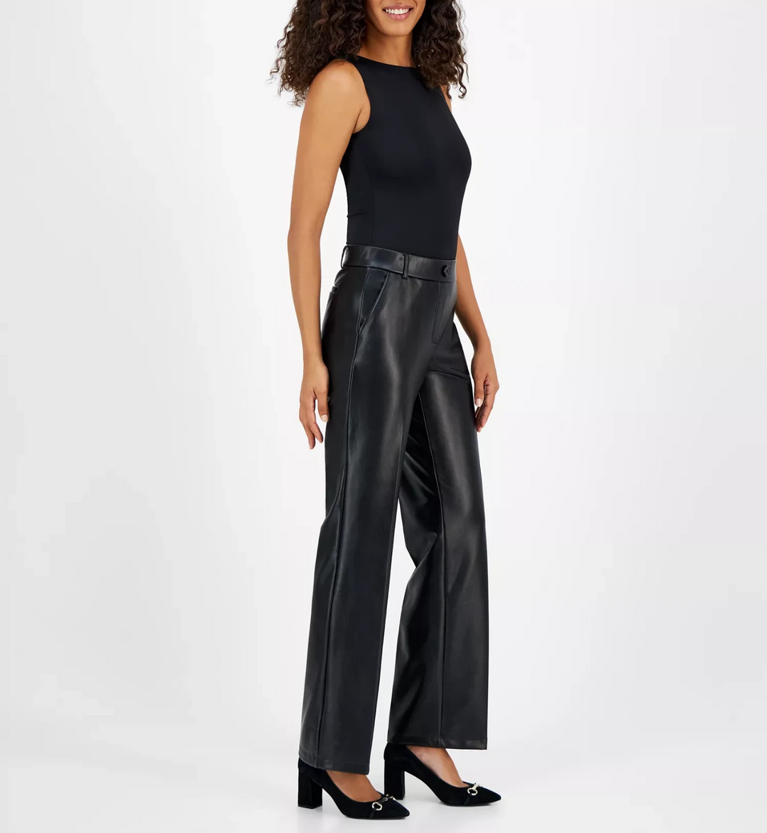 Kasper Women's Faux-Leather Faux-Fly Pants MSRP $89