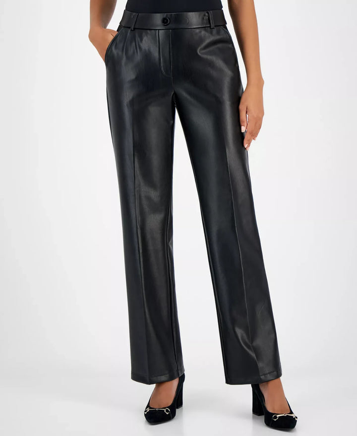 Kasper Women's Faux-Leather Faux-Fly Pants MSRP $89