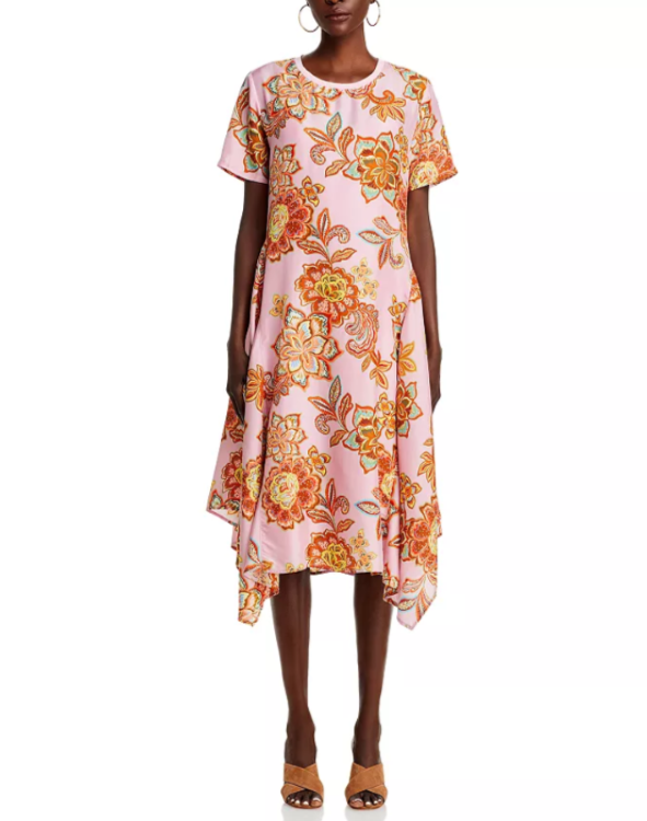 Johnny Was Handkerchief Hem Silk Dress MSRP $375