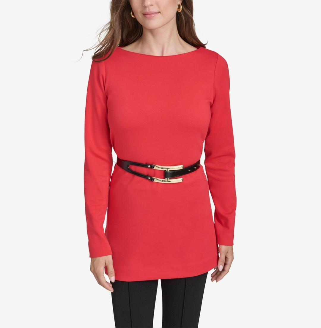 Halston Women's Logo Belt Boat-Neck Top MSRP $ 94