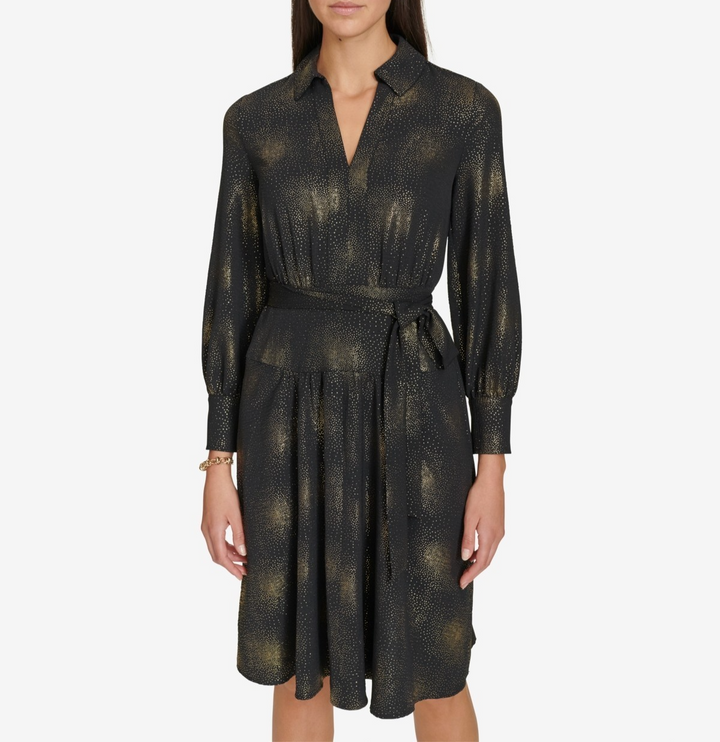 Calvin Klein Women's Collared Self-Tie-Belt A-Line Dress MSRP $149