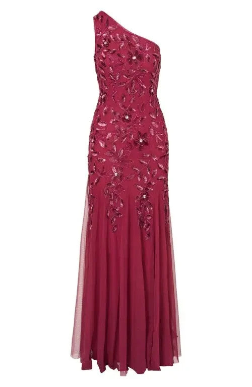 Adrianna Papell  One-Shoulder Beaded Evening Gown MSRP $299