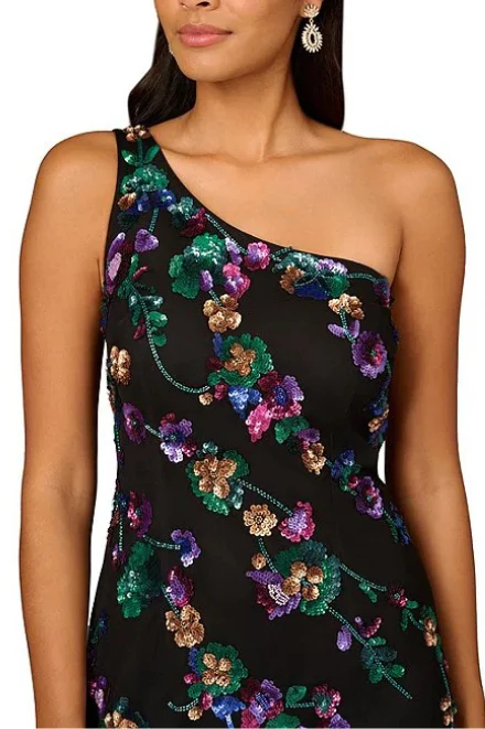 Aidan Mattox Beaded Mesh One Shoulder Sleeveless Mermaid Gown MSRP $495