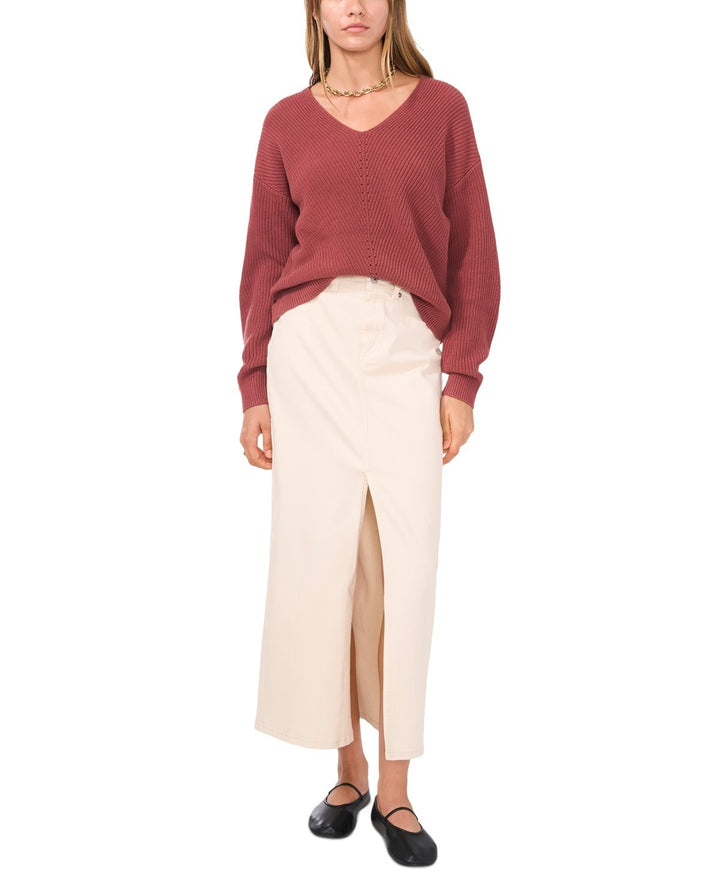 1.STATE V-Neck Diagonal-Stitch Long-Sleeve Sweater MSRP $69