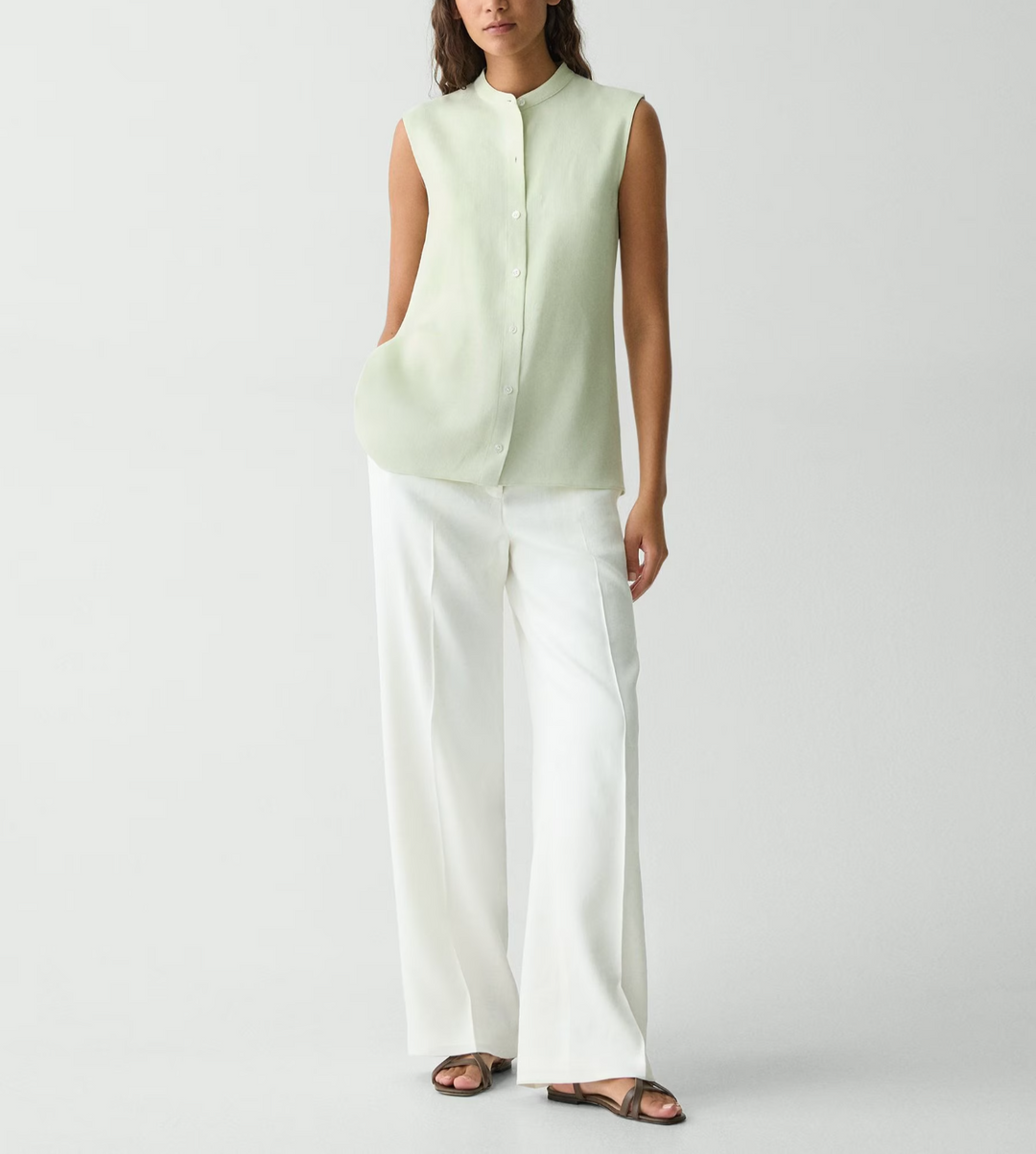 Theory Sleeveless Asymmetrical Shirt in Linen-Viscose MSRP $245