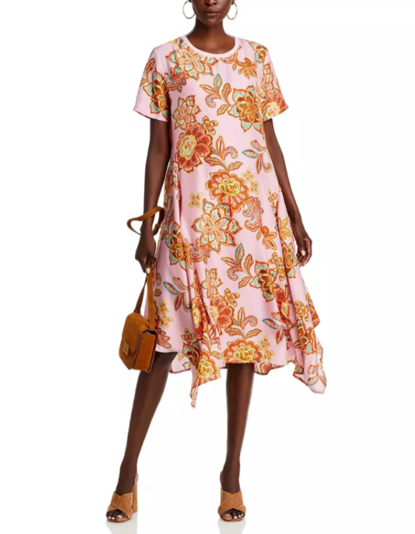 Johnny Was Handkerchief Hem Silk Dress MSRP $375