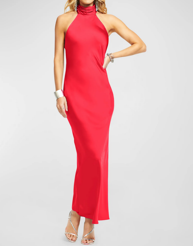Ramy Brook Tatiana Satin Halter Gown MSRP $645 # 10A 2628 New