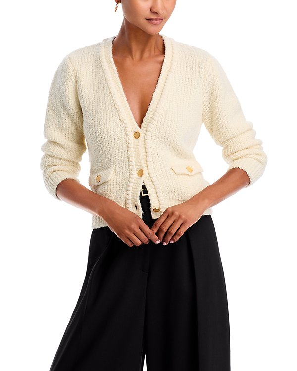 Frame V Neck Cropped Wool Cardigan Sweater MSRP $578