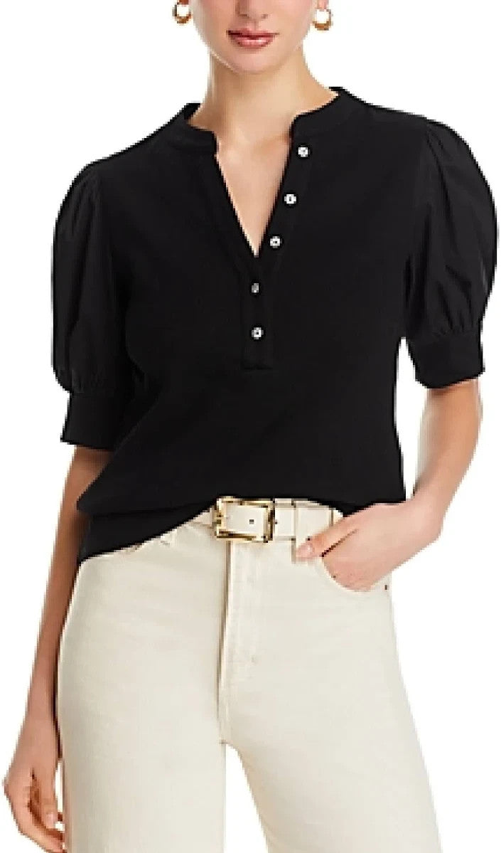 Single Thread Puff Sleeve Henley Top MSRP $68