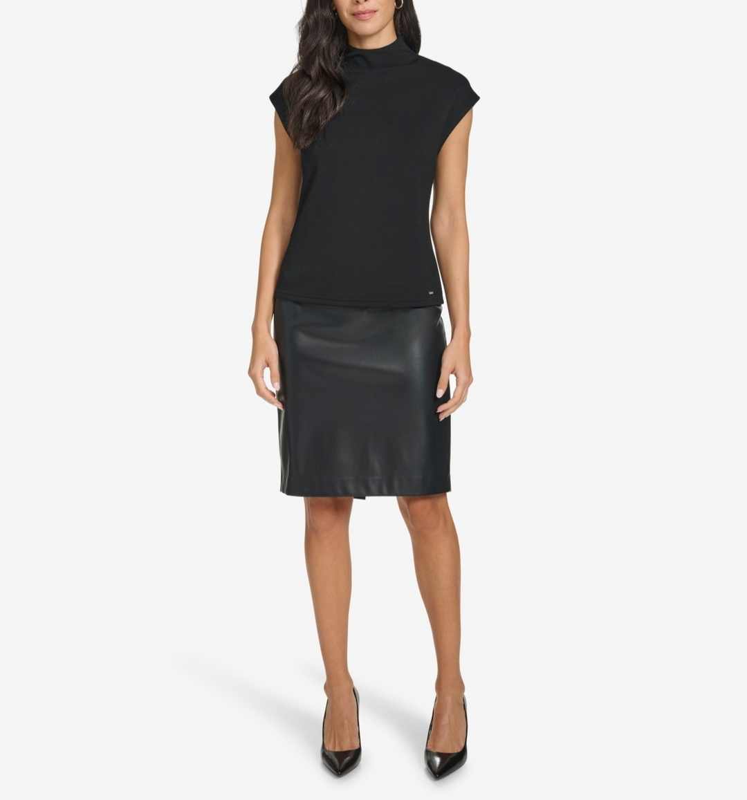 Calvin Klein Women's Mock-Neck Short-Sleeve Blouse MSRP $64