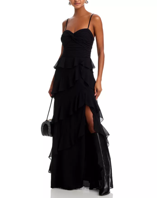 AQUA Chiffon Tiered Ruffled Dress MSRP $298