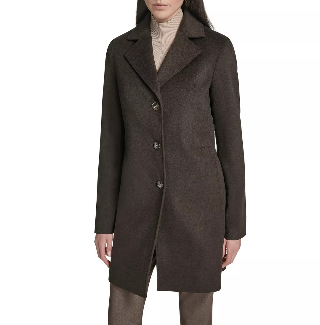 Calvin Klein Womens Single-Breasted Wool Blend Coat MSRP $360