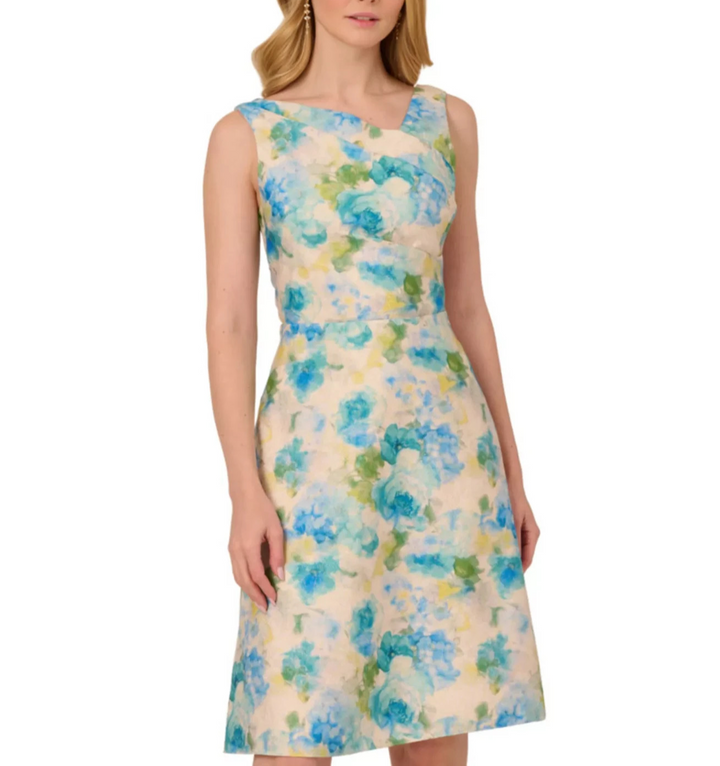 Adrianna Papell Women’s Jacquard Asymmetric-Neck Dress MSRP $199