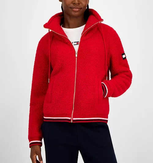 Tommy Hilfiger Faux-Sherpa Contrast-Rib Bomber Jacket MSRP $109