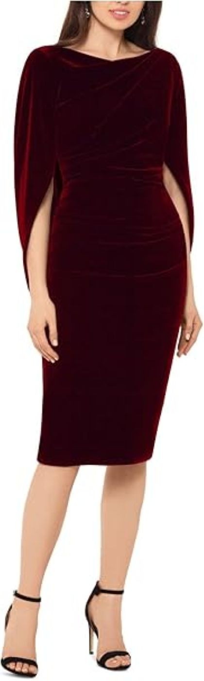 B&A By Betsy & Adam Petite Velvet Cape-Sleeve Drape-Back Dress MSRP $149