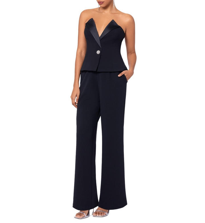 Betsy & Adam Women's Strapless Tuxedo Jumpsuit MSRP $249
