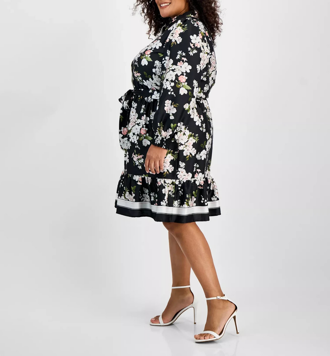 Anne Klein Plus Size Floral Button-Front Belted Shirtdress MSRP $149