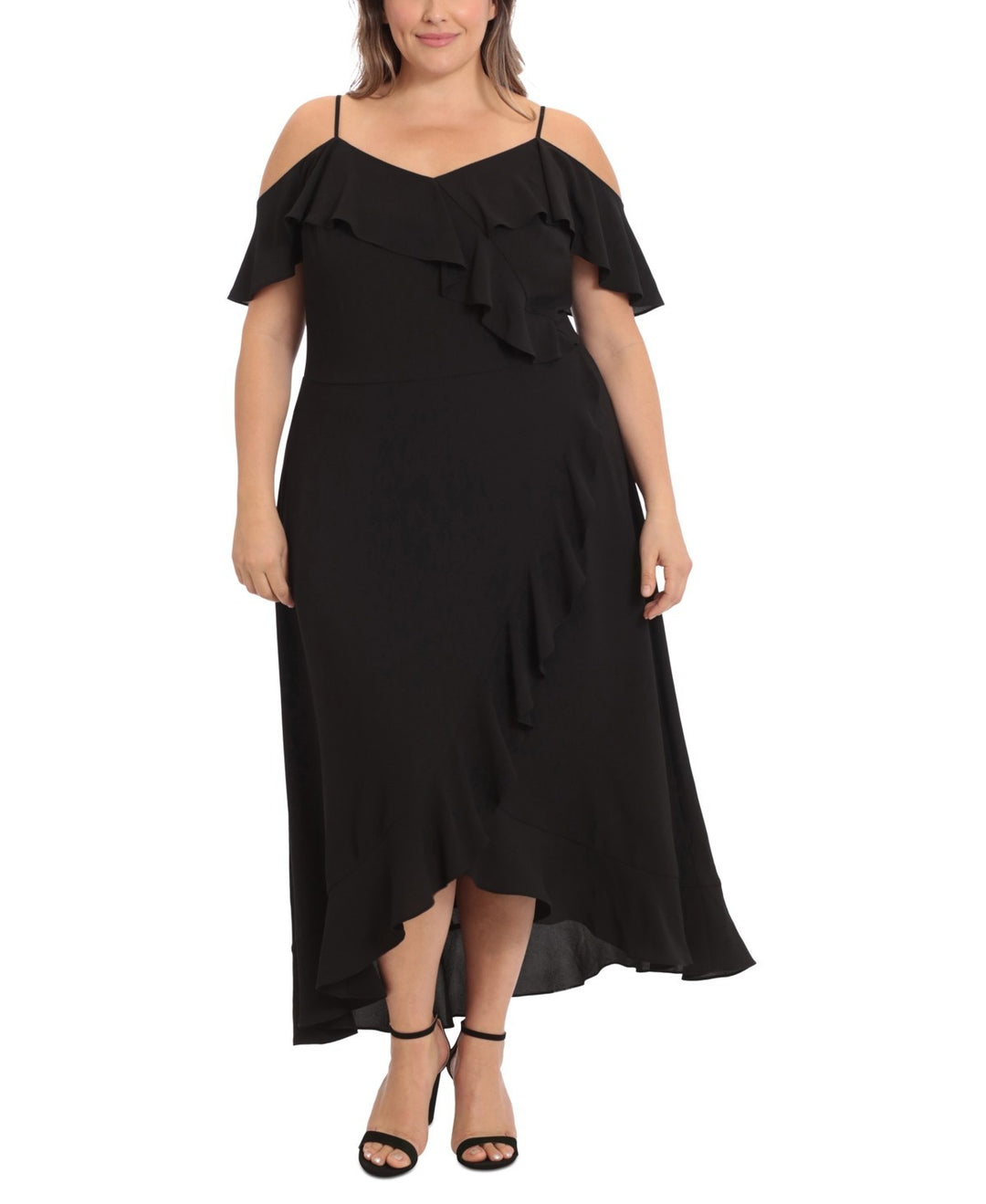 London Times Cold Shoulder Ruffle Faux Wrap Dress MSRP $98