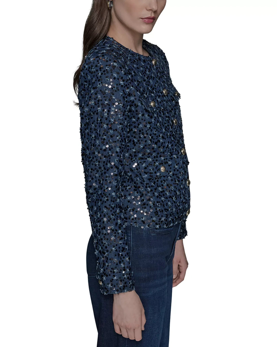 Karl Lagerfeld Paris Collarless Sequin Jacket MSRP $229