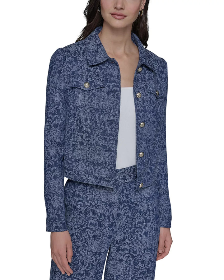 Karl Lagerfeld Paris Cropped Motif Jean Jacket MSRP $189