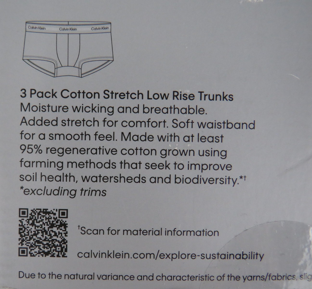 Calvin Klein Modern Cotton Stretch Low Rise Trunks, Pack of 3 MSRP $47