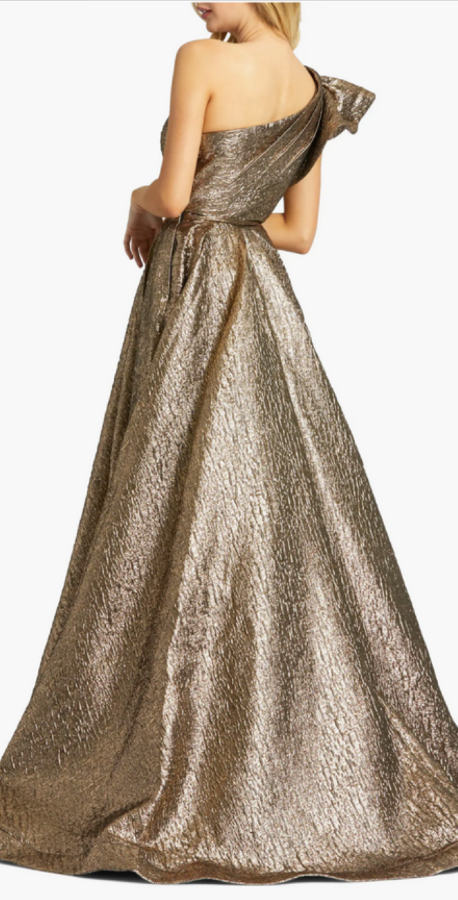 Mac Duggal One-Shoulder Metallic Ball Gown MSRP $598