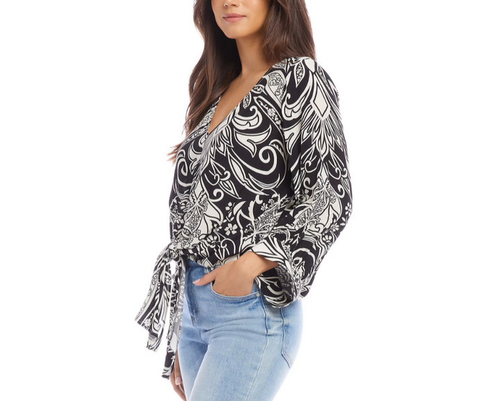 Karen Kane Blouson Sleeve Tie Front Top MSRP $148