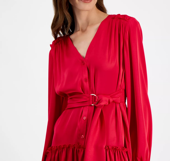 Taylor Women's Ruffled-Hem Tie-Waist Fit & Flare Dress MSRP $128