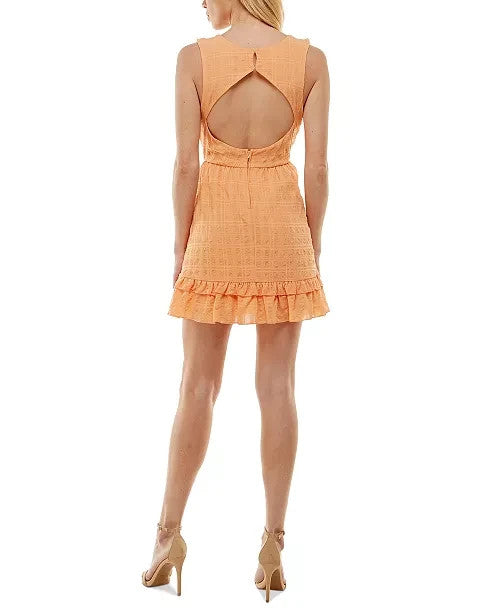 Speechless Juniors' Ruffle-Trimmed Cutout Textured Dress MSRP $69