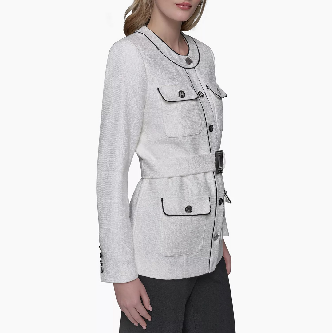 KARL LAGERFELD PARIS Women's Belted Tweed Jacket MSRP $229
