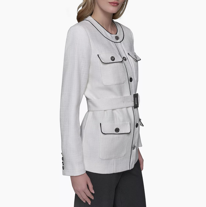 KARL LAGERFELD PARIS Women's Belted Tweed Jacket MSRP $229