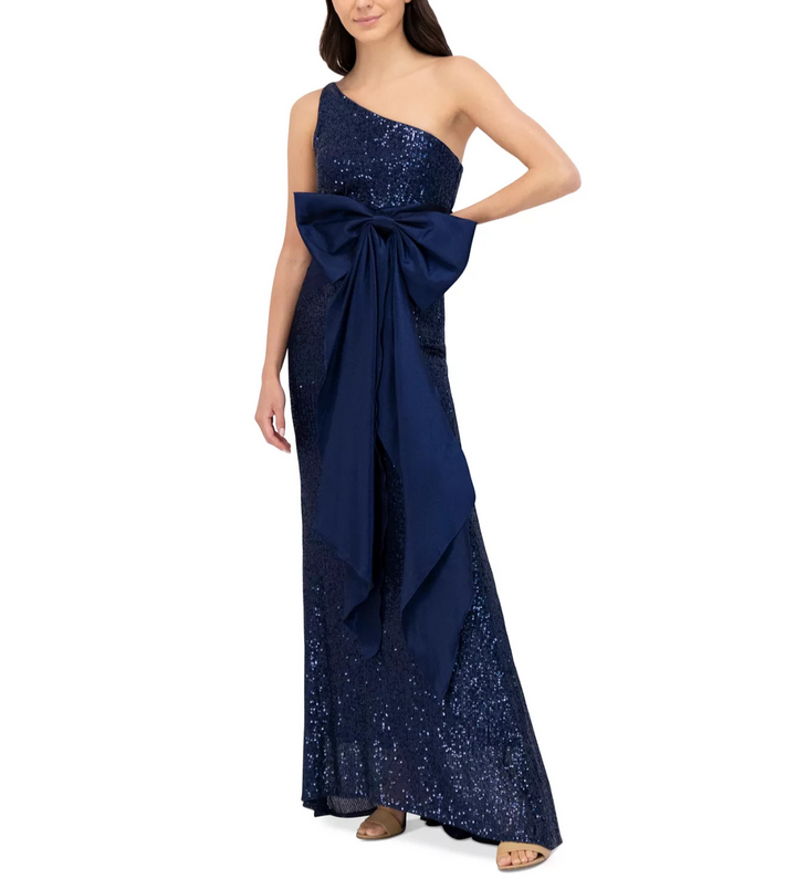 Eliza J Women's One-Shoulder Satin-Bow Sequinned Gown MSRP $268