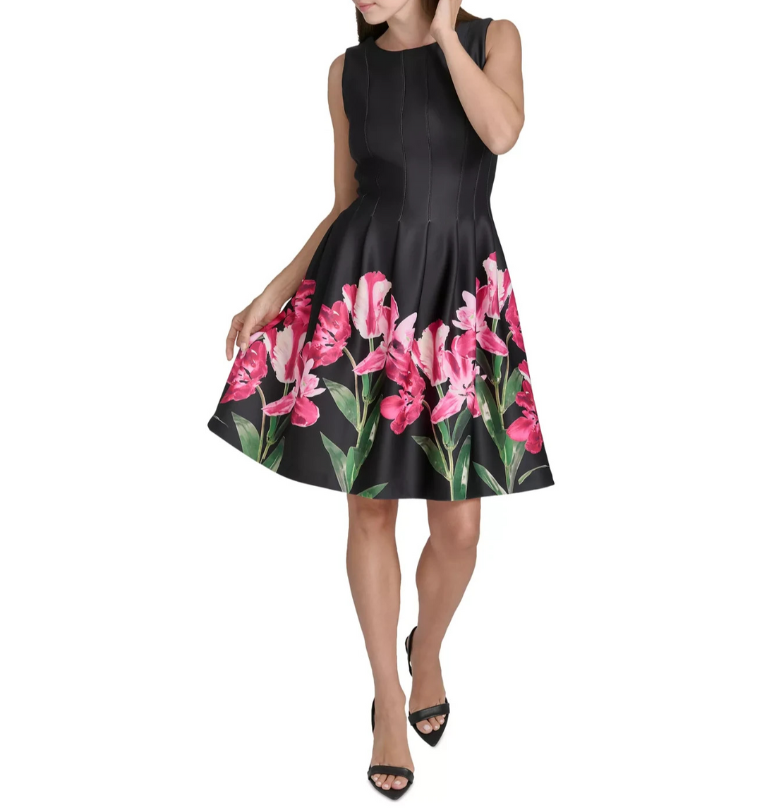 Halston Women's Floral-Print Pleated Fit & Flare Dress MSRP $139