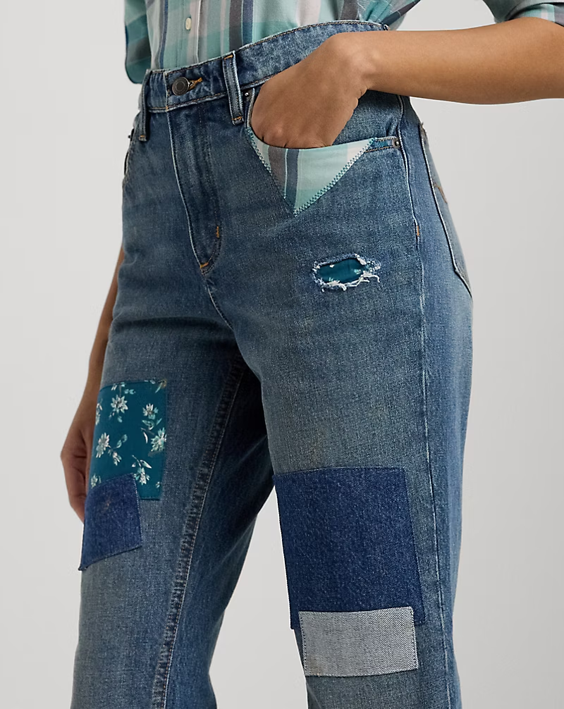 Lauren Ralph Lauren Plus Size Patchwork Boyfriend Jeans MSRP $195