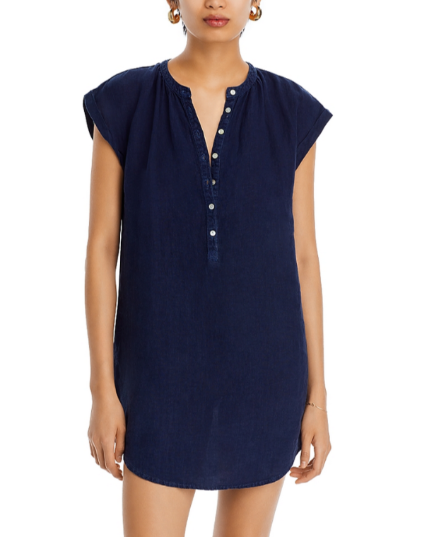 Bella Dahl Linen Cap Sleeve Henley Mini Dress MSRP $174