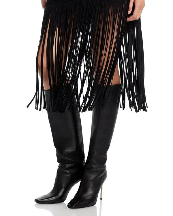 BAGATELLE.NYC Faux Suede Fringe Midi Skirt MSRP $89