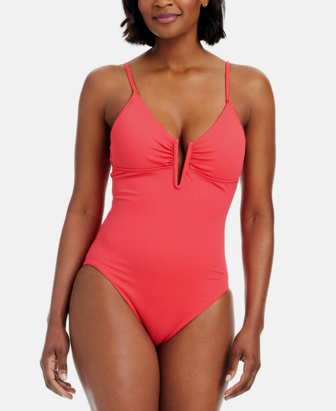 Bar III V-Wire Plunge-Neck One-Piece Swimsuit MSRP $94