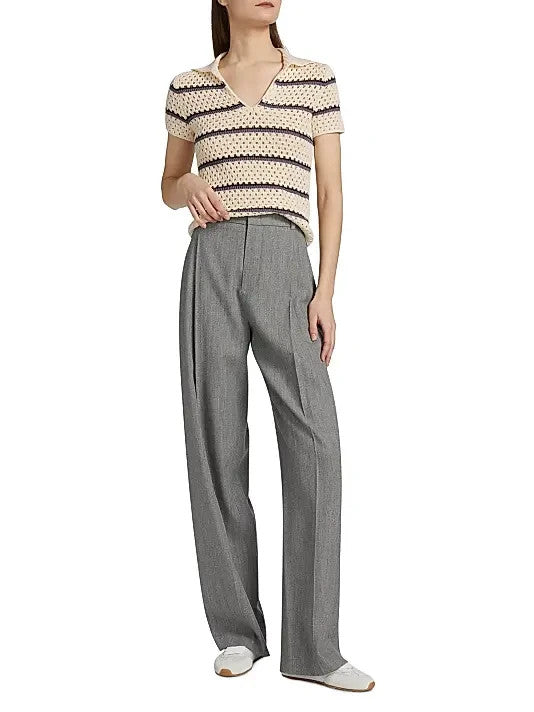 Vince Striped Macramé Open-Knit Polo Shirt MSRP $328