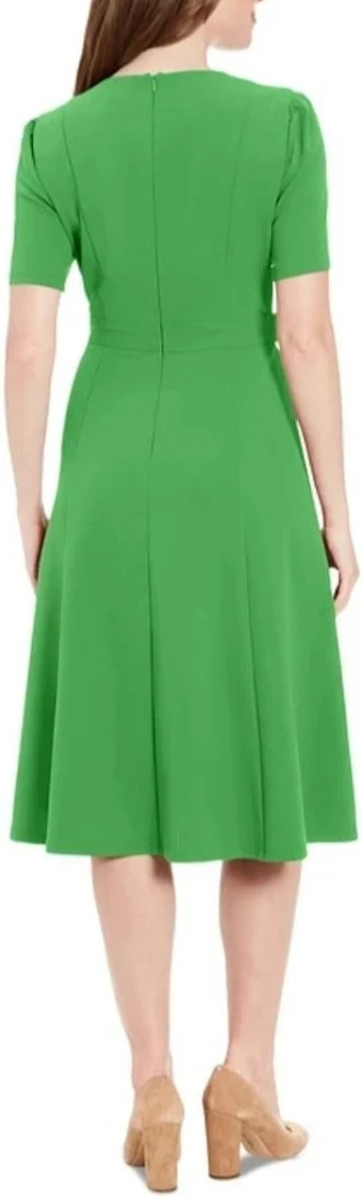 London Times Women's Puff-Sleeve Tab-Detail Fit & Flare Dress MSRP $99