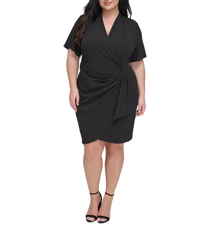 DKNY Plus Size Side-Ruched V-Neck Short-Sleeve Dress MSRP $99.98