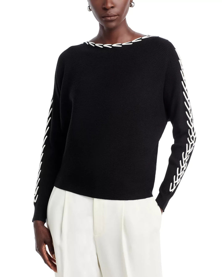 T Tahari Whipstitch Boat Neck Dolman Sleeve Sweater MSRP $78