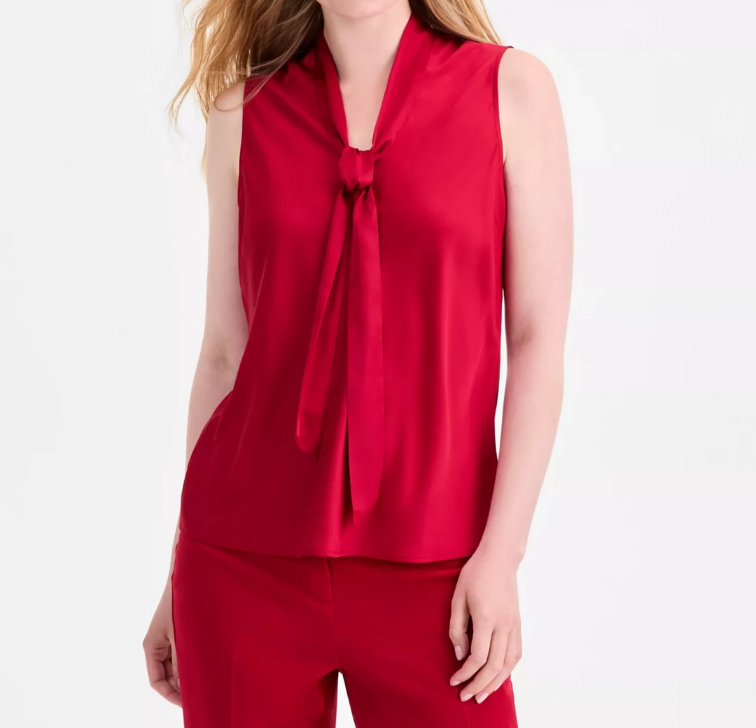 Kasper Womens Sleeveless Tie-Neck Top MSRP $59