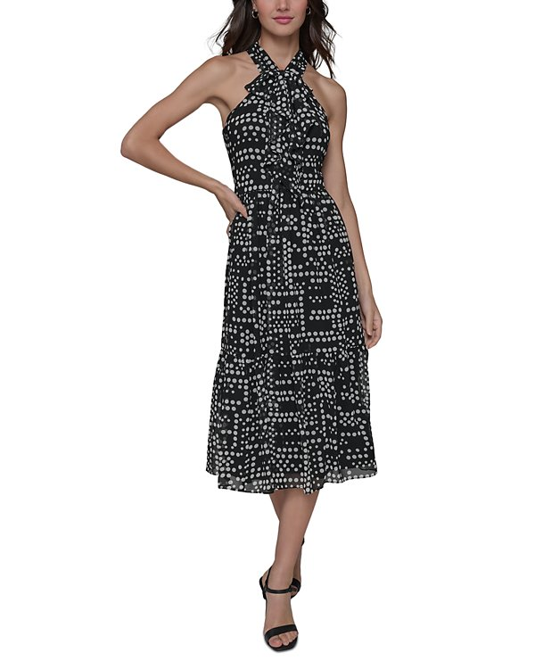 KARL LAGERFELD PARIS Printed Halter Neck Midi Dress MSRP $159