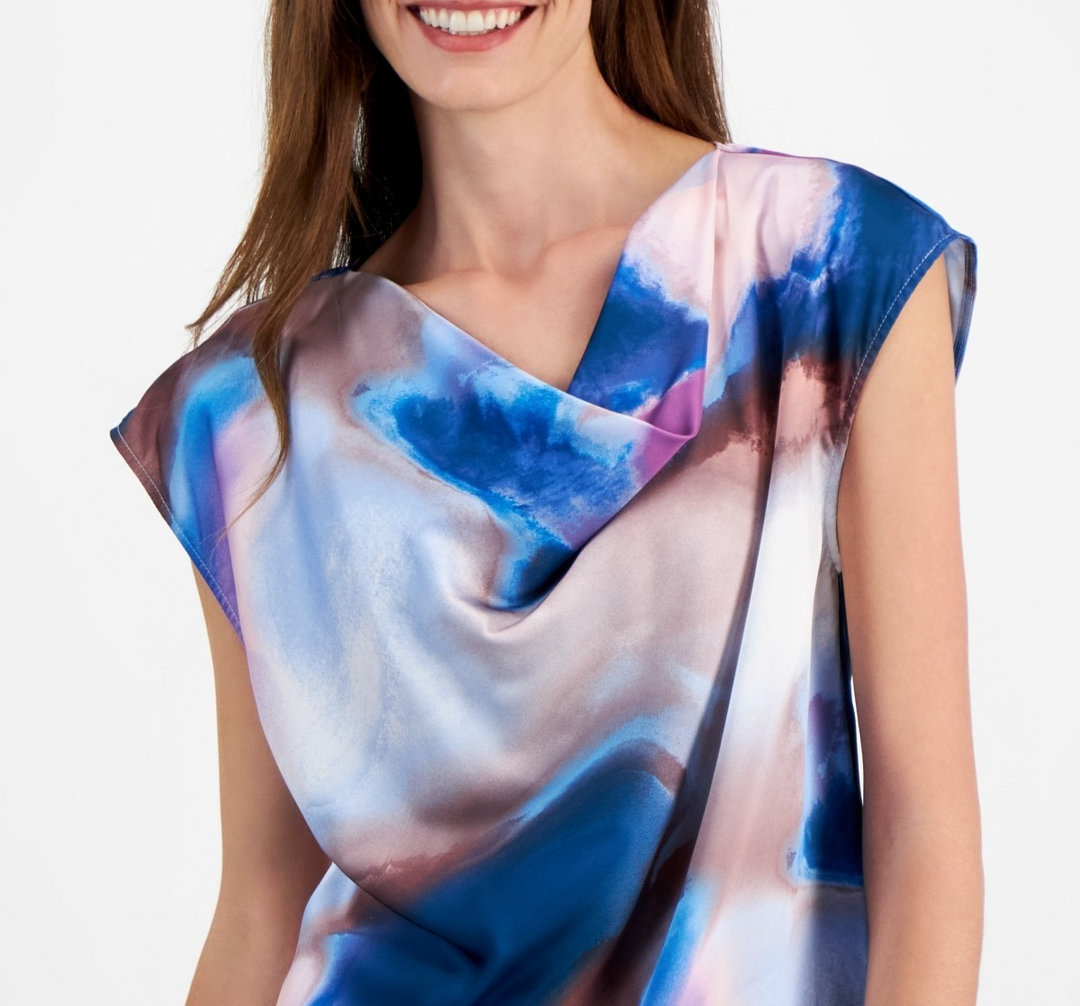 Tahari ASL Women's Printed Cowlneck Blouse MSRP $69