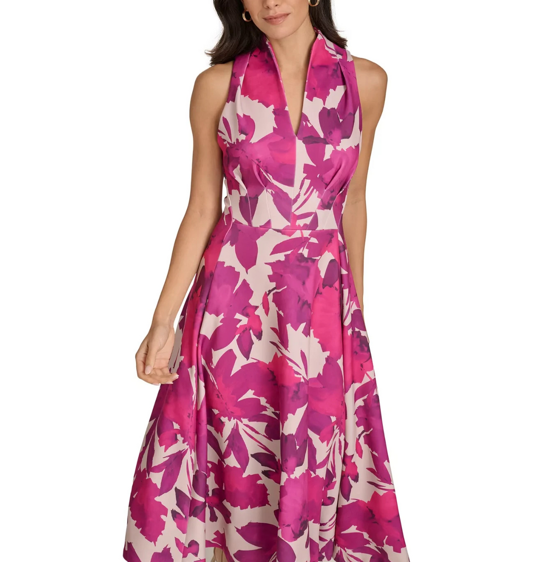 Calvin Klein Women's Split-Neck Sleeveless Fit & Flare Dress MSRP $139