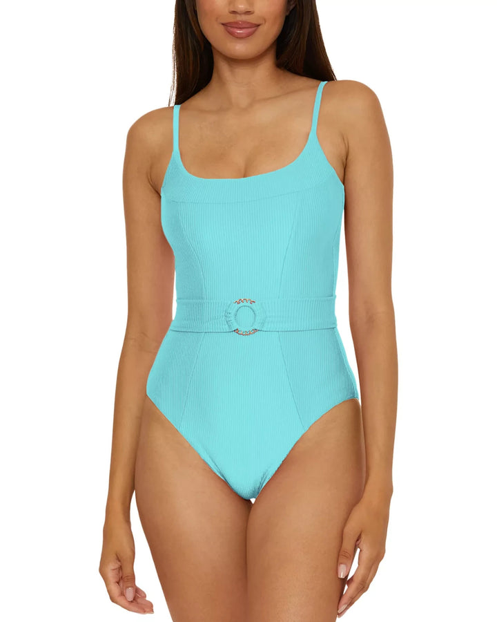 Becca by Rebecca Virtue Monte Carlo Ribbed One Piece Swimsuit MSRP $158