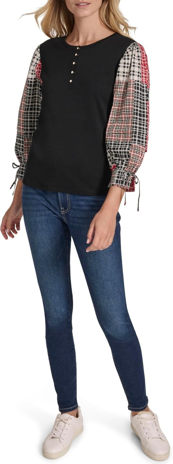 Nautica Women's Long Sleeve Henley Mixed Media Top Size XS