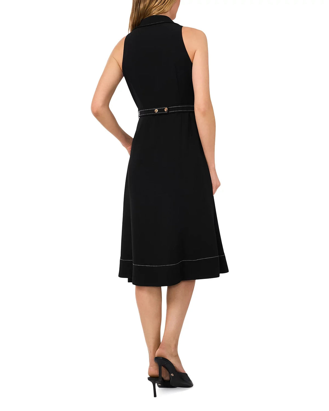 CeCe Sleeveless Collared V Neck Belted Dress MSRP $119