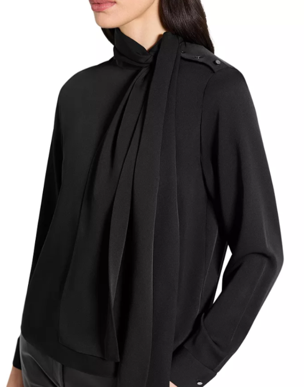 Theory Side Tie Neck Silk Blouse MSRP $375