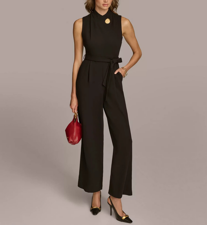 Donna Karan New York Women's Mock-Neck Belted Jumpsuit MSRP $159